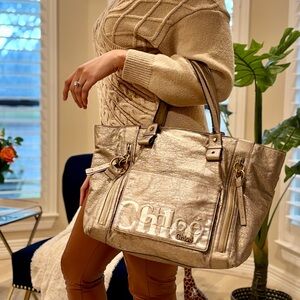 CHLOÉ Champagne Gold Metallic Eclipse Tote